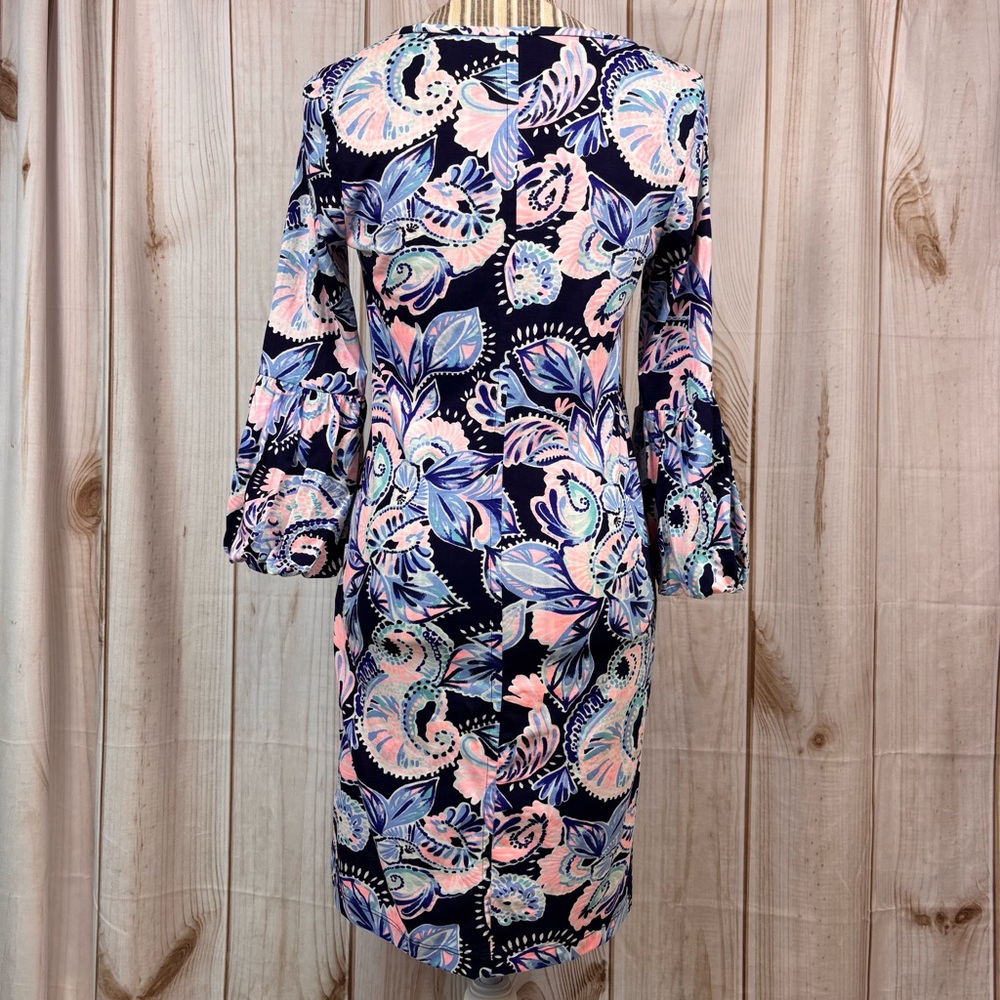 Lilly Pulitzer Carlile Sheath Dress Bell Sleeves High Tide Holy Flockamolie Sz S - Picture 3 of 16